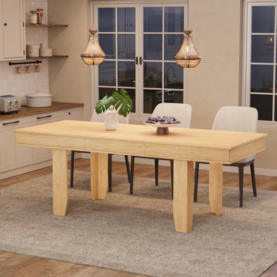 63-86.6in Extendable Dining Table, Farmhouse Rectangular Kitchen Table with Butterfly Leaf, Sturdy Wood Frame Dinner Table for 6-10 People, Dining Roo