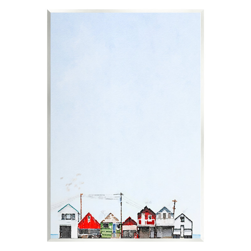 «Coastal Beach Shacks Sky View Floater», art mural par Kim Curationa, H 19 po x l 13 po x P 0,5 po, Bois