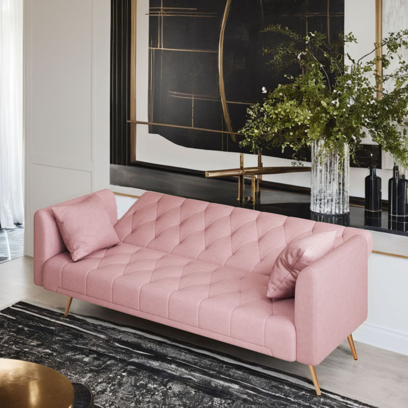 Maymie 71'' Velvet Convertible Sofa, NA, Pink Velvet