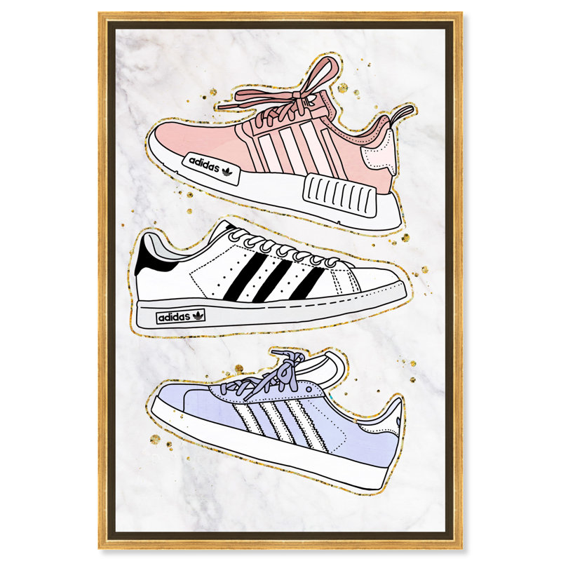 Espadrilles pastel - impression sur toile, H 24 po x l 16 po, Cadre flottant doré