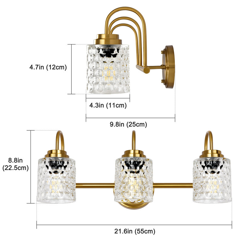 Éclairage pour meuble-lavabo à 3 lumières à intensité variable Nafissa, Or