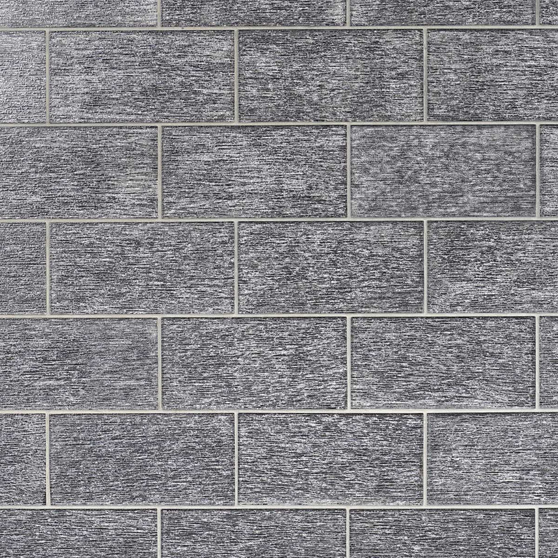 Veda 4x9 Polished Glass Subway Tile, Black/Silver