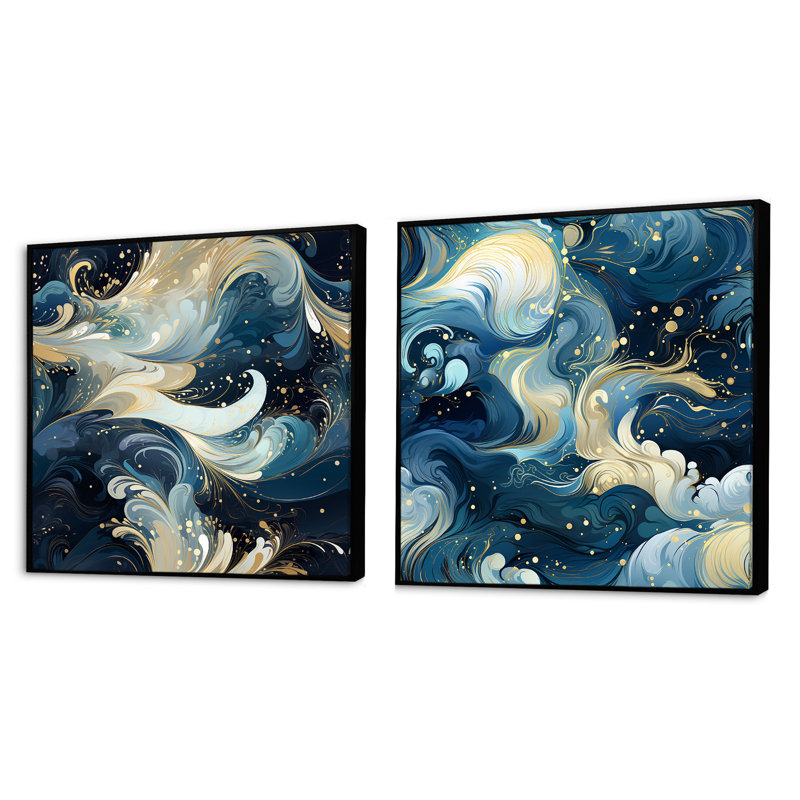 Lily - Ensemble de 2 collages carrés abstraits, Cadre flottant noir, H 30 po x l 61 po