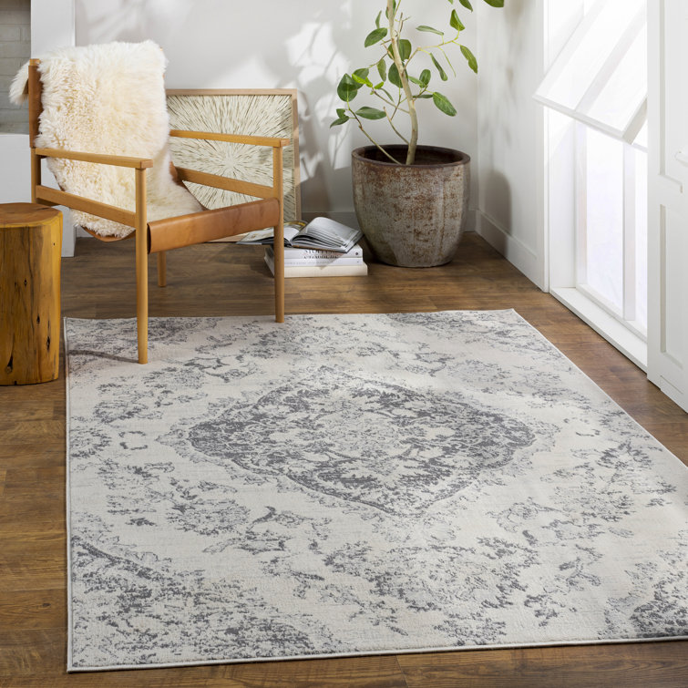 Chevy Oriental Gray/White Area Rug 5’3”X7’1”