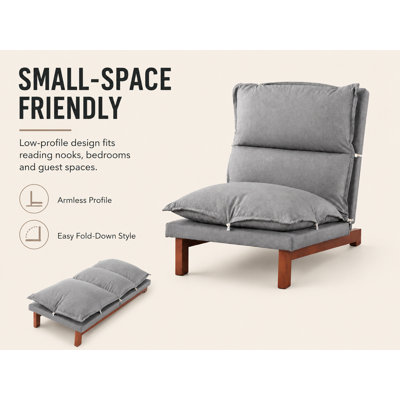 Fauteuil inclinable Tatami Floor - Chaise longue réglable à 5 positions avec structure en bois massif, tissu en lin et éponge haute densité