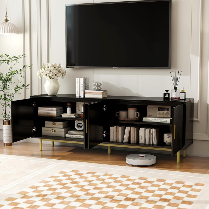 Meuble télé 70 po - console de télévision moderne avec tablettes réglables et armoire de rangement pour le salon et la chambre à coucher, convient aux téléviseurs de 80 po
