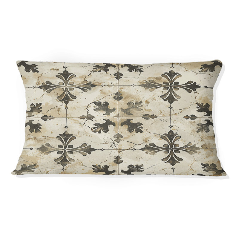 Carreaux floraux beige et noir Country IV - Coussin floral, H 12 po x l 20 po, Forme rectangulaire