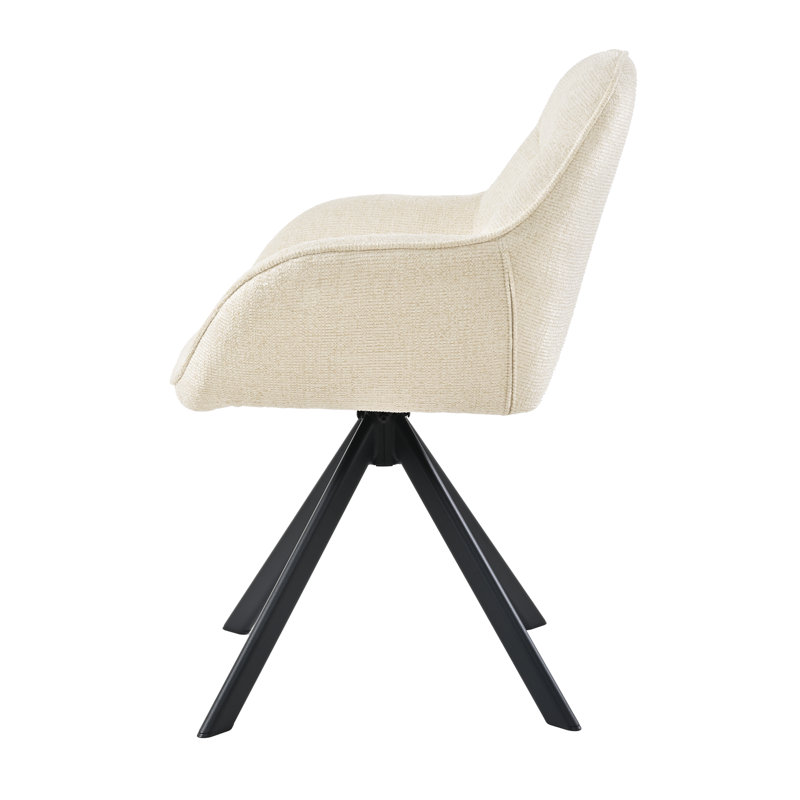 48.5cm H Swivel Upholstered Dining Chairs- Ergonomic Back, Cream Chenille