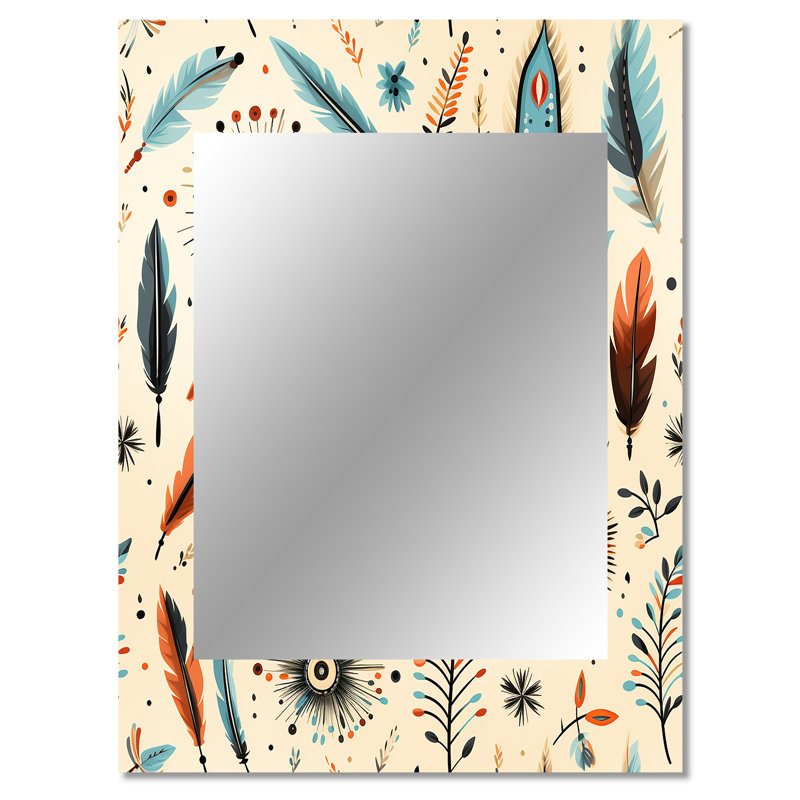 Veney Beige Vintage Nomad Ii Boho Pattern - boho  Unique Wall Mirror, Boho Mirror, Printed Metal Art, 40" x 30"