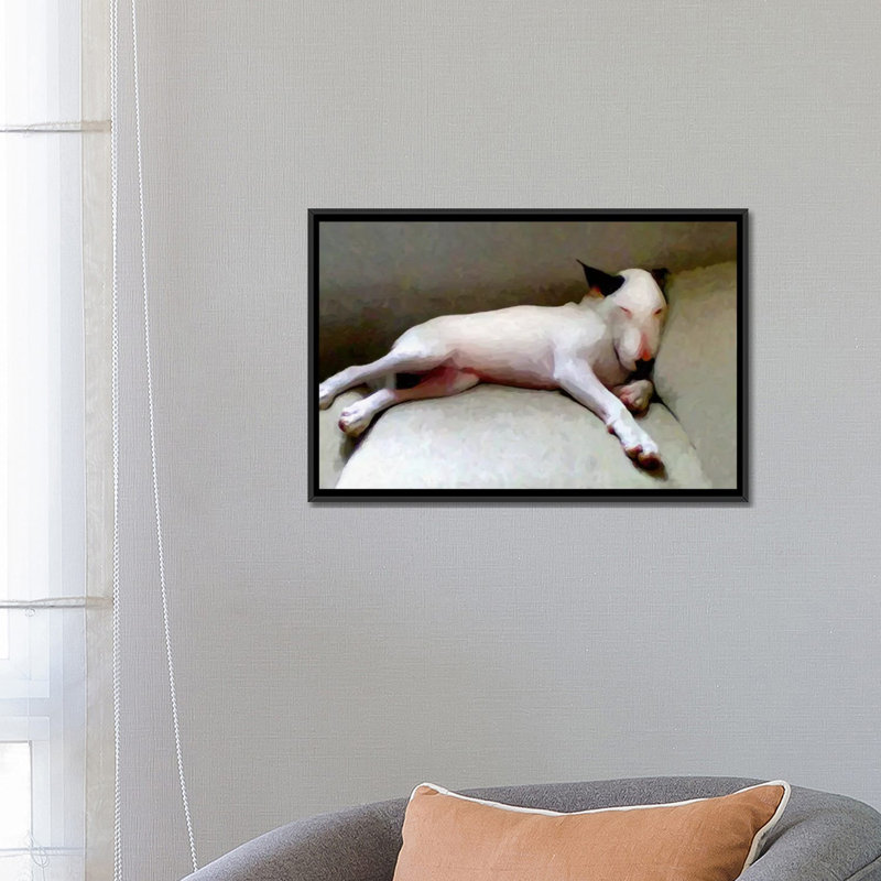 « bull terrier » par michael tompsett, reproduction d’art sur toile, H 18 po x l 26 po x P 1,5 po, Pas de tapis
