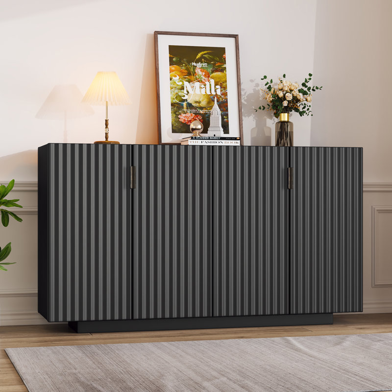 Black MDF Sideboard with Wavy Doors and Copper Handles