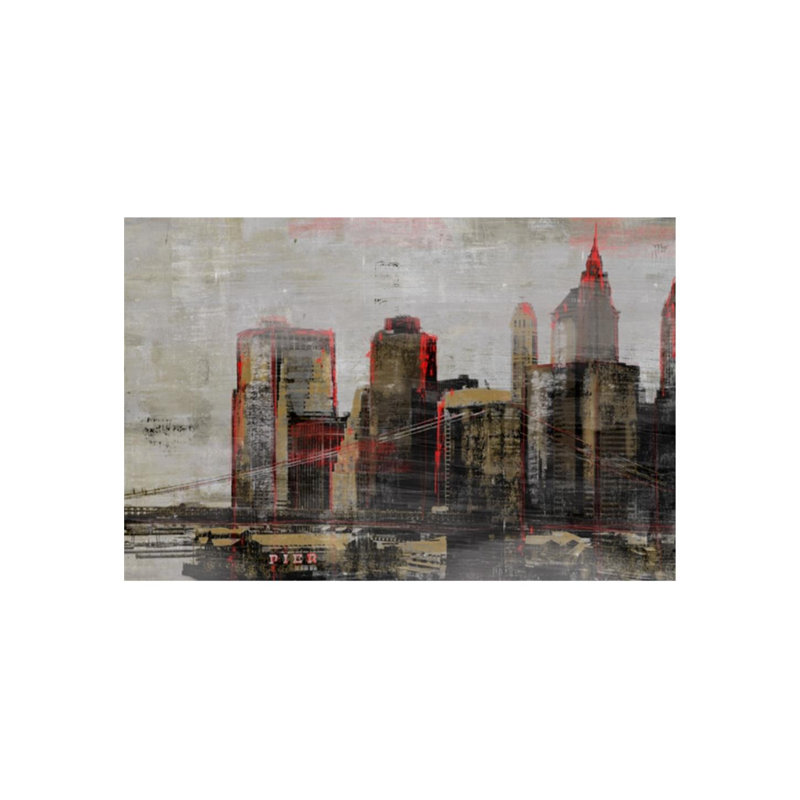 «New York Sunset», impression sur toile tendue, Image au pinceau gel, H 40 po x l 60 po x P 1,5 po