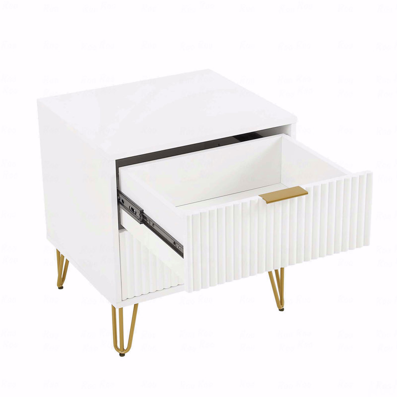Dumbo 20" W Modern 2-Drawer Fluted Nightstand in White, White