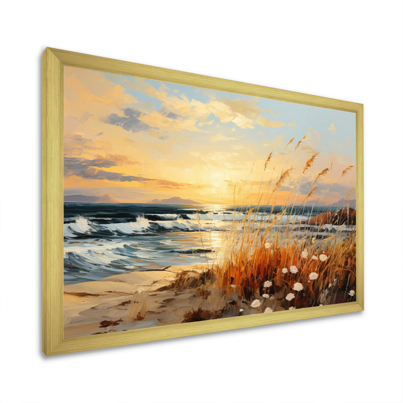 «Alixandria Beach Breeze Pointillism II», reproduction sur toile, H 34 po x l 44 po x P 1,5 po, Cadre doré à une seule photo