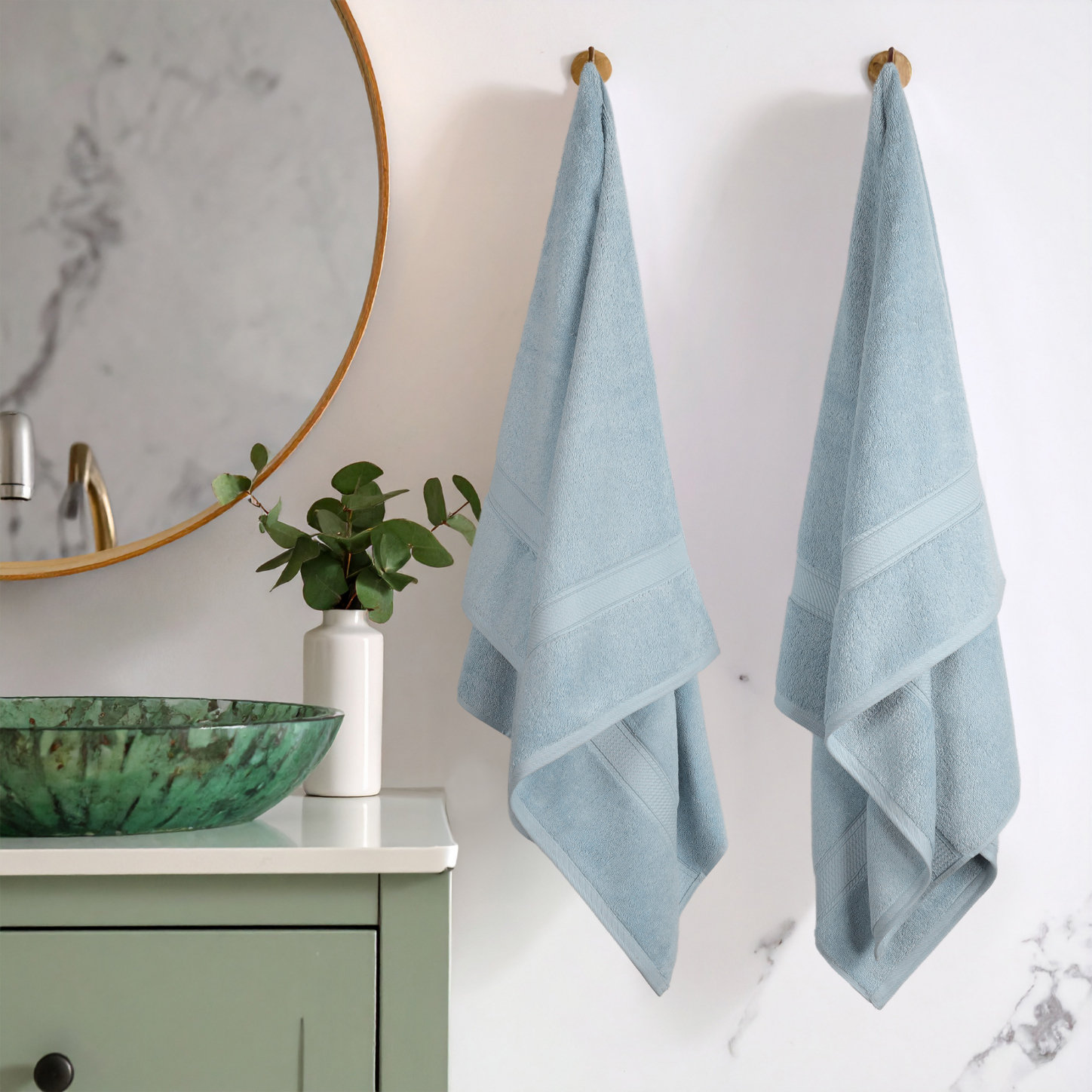 2-Piece Egyptian Cotton Bath Towel Set, Light Blue