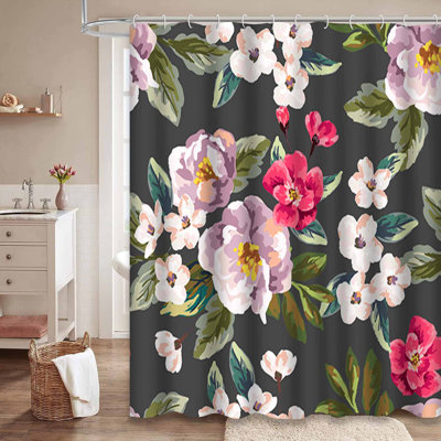 Rideau de douche imperméable à motif floral tropical sans couture avec 12 crochets