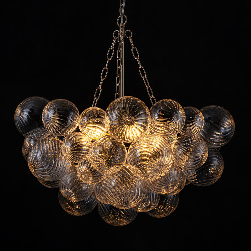 6-Light Swirled Bubble Glass Globe Chandelier, Nickel
