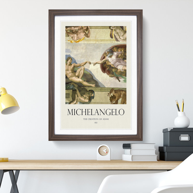 The Creation of Adam by Michelangelo - Picture Frame Painting, 65cm H x 48cm W x 2cm D, Walnut Framed