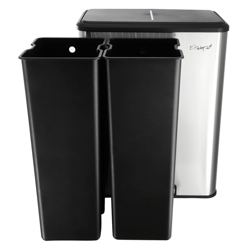 Grande poubelle à deux compartiments 8 gallons en acier inoxydable avec mécanisme de fermeture lente Elama 60 litres