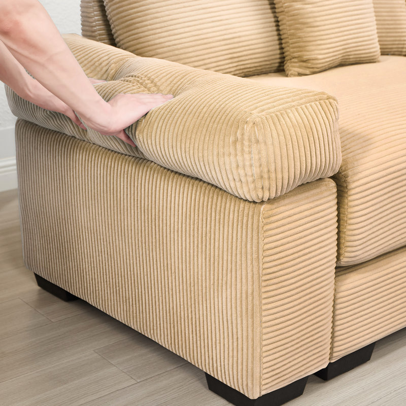Velours côtelé modulaire à 3 places Camel avec dimensions surdimensionnées, coussin de bonne résilience et support stable pour un usage domestique, canapé de 130 po en chameau, conception ergonomique, tissu, unité de coin mobile