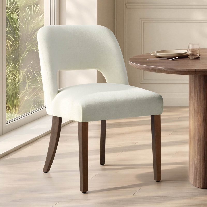 Upholstered Dining Chairs with Solid Wood Legs, Cream