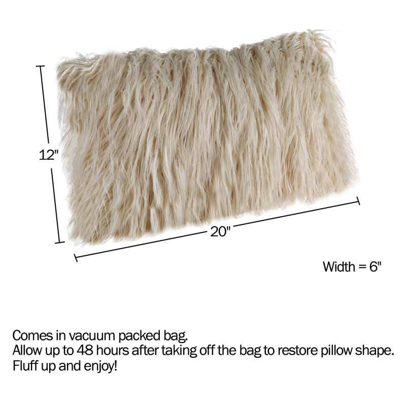 BUND163 12x20 Plush Lumbar Faux Fur Pillows – 2-Pack Decorative Pillow Insert and Shag Cover Set for Bedroom, Living Room, or Office