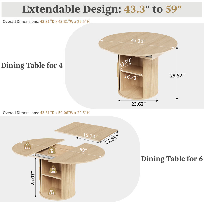 Extendable Dining Table With Storage, Natural
