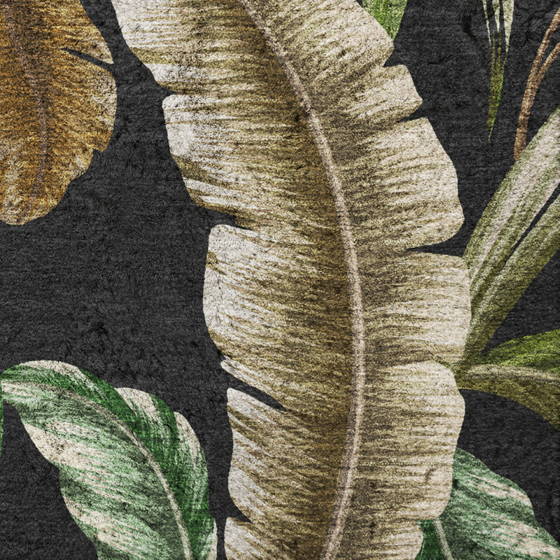 Premium Machine Washable Dream Shag ADS196 Leaves Rug, Midnight, 3' x 5'