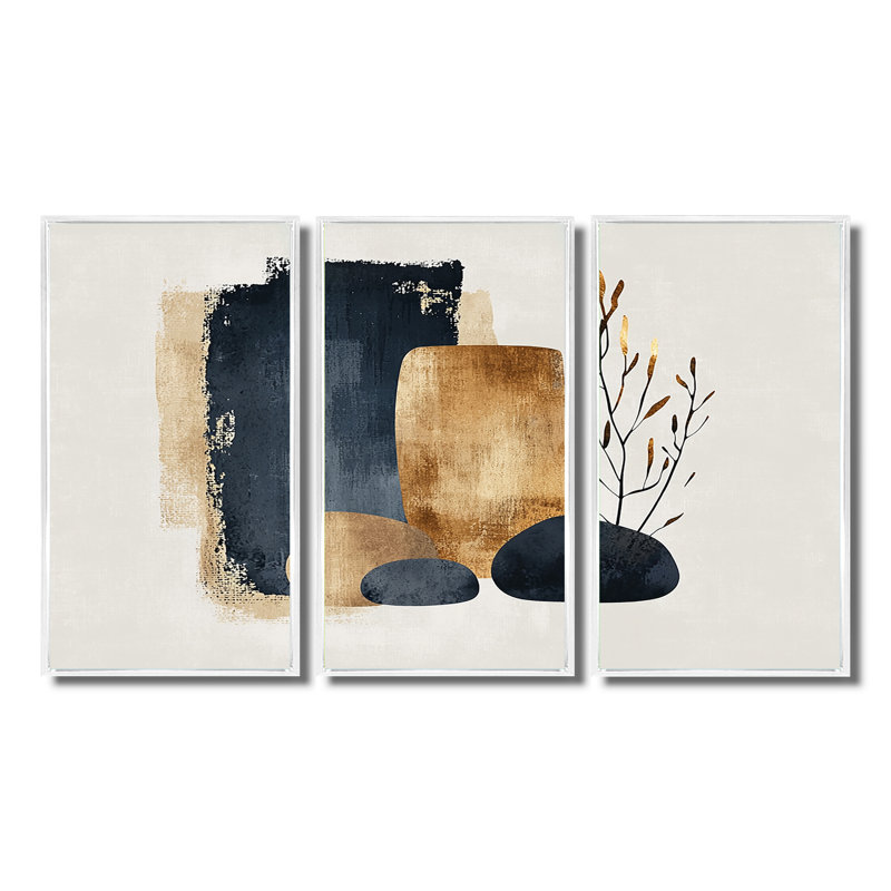 Minimal and Botanical Nature Forms II - Abstract Minimalisme, ensemble d'art mural, Toile encadrée flottée blanche