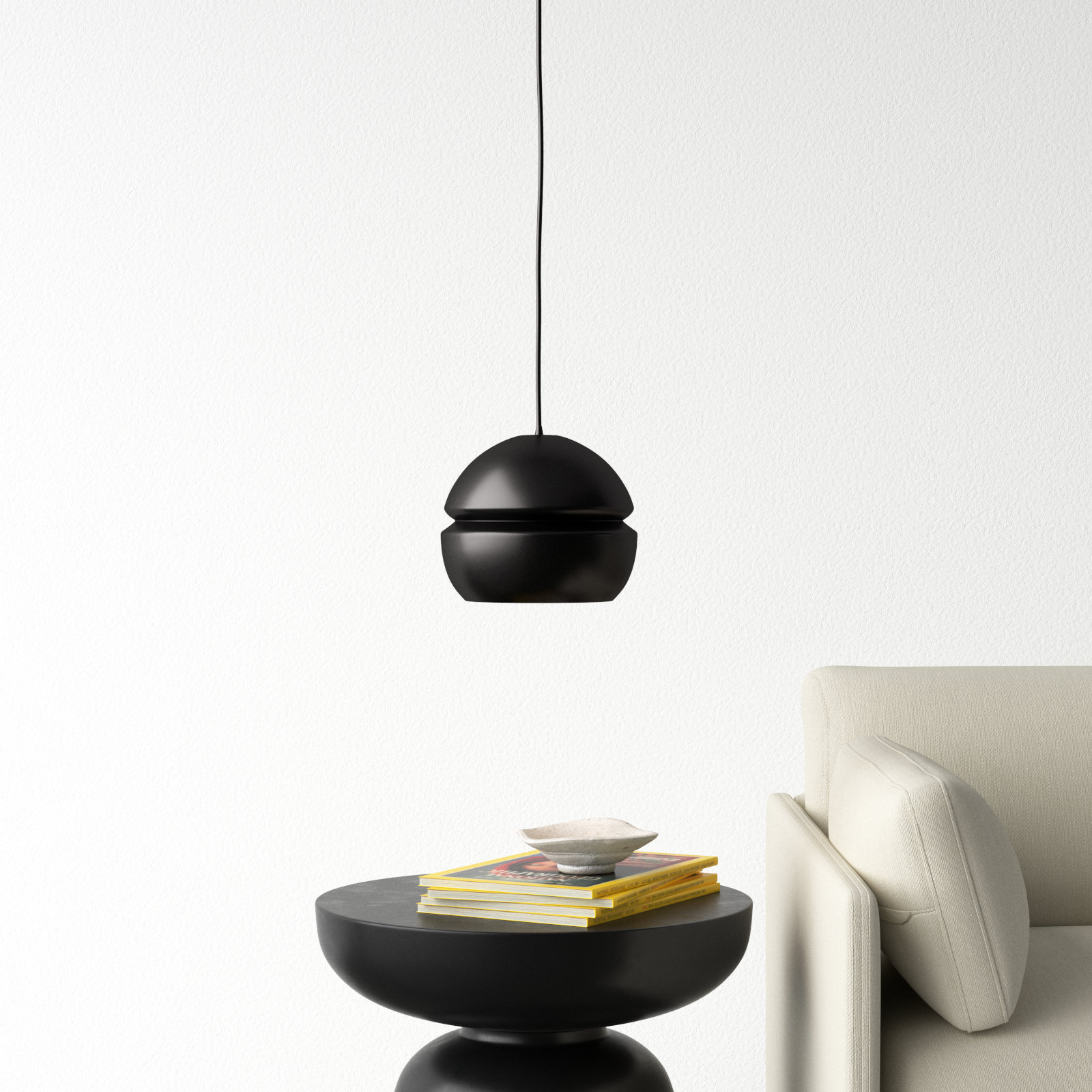 Logan Dimmable Globe Single Light Pendant, Polished Chrome, Carbon Matte Black