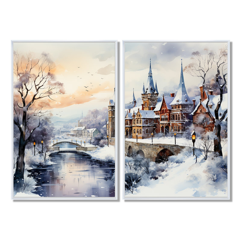 Merveilleux village d'hiver à Noël II - art mural blanc, H 36 po x l 48 po, Reproduction encadrée sans passe-partout, Blanc