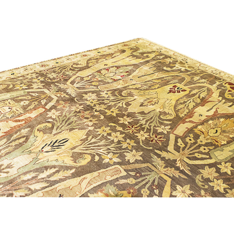 Tapis brun et ivoire de haute qualité noué à la main