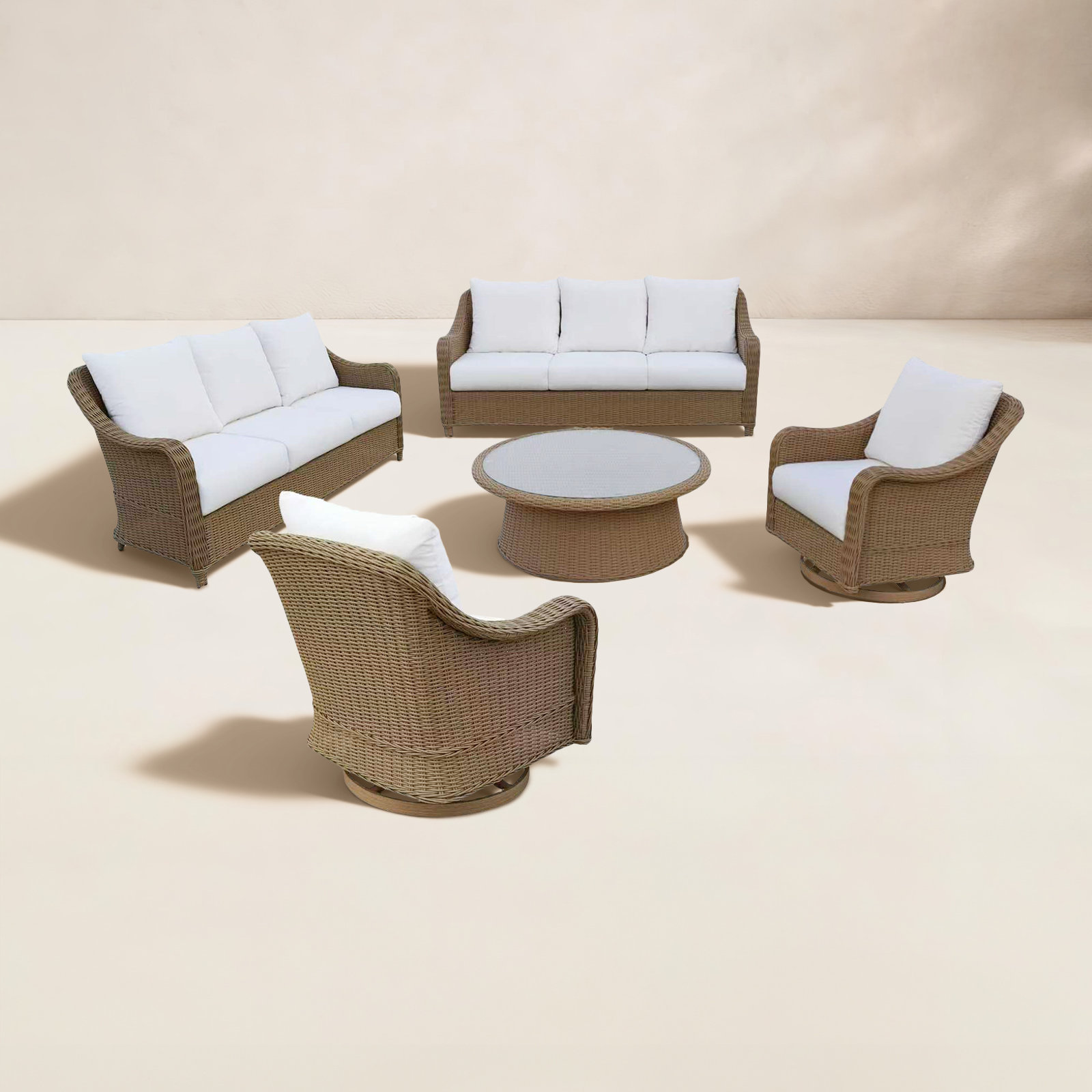 Hudson 8-Person Sunbrella® Complete Patio Set, 5 Pcs: Table, 2 Sofas, 2 Chairs