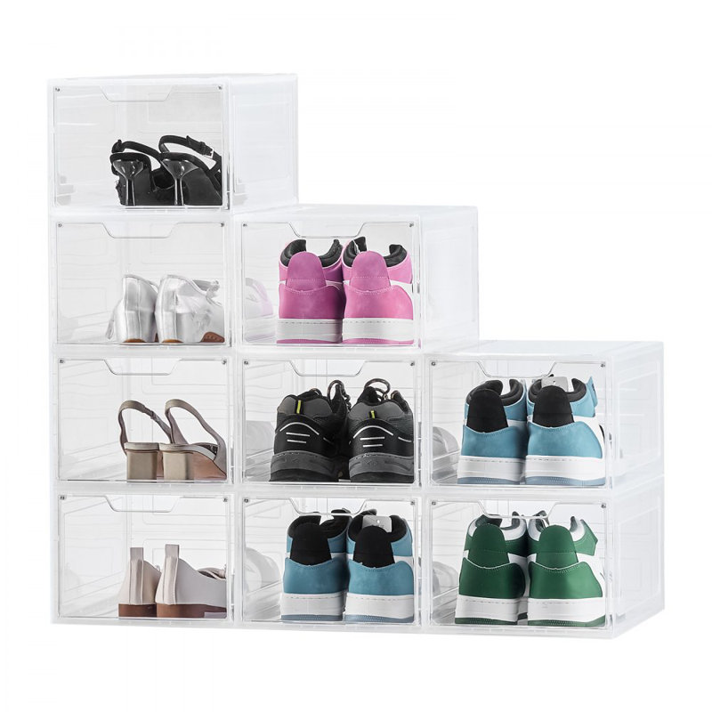 Shoe Storage Boxes Stackable Shoe Boxes US Size 13, Clear/White