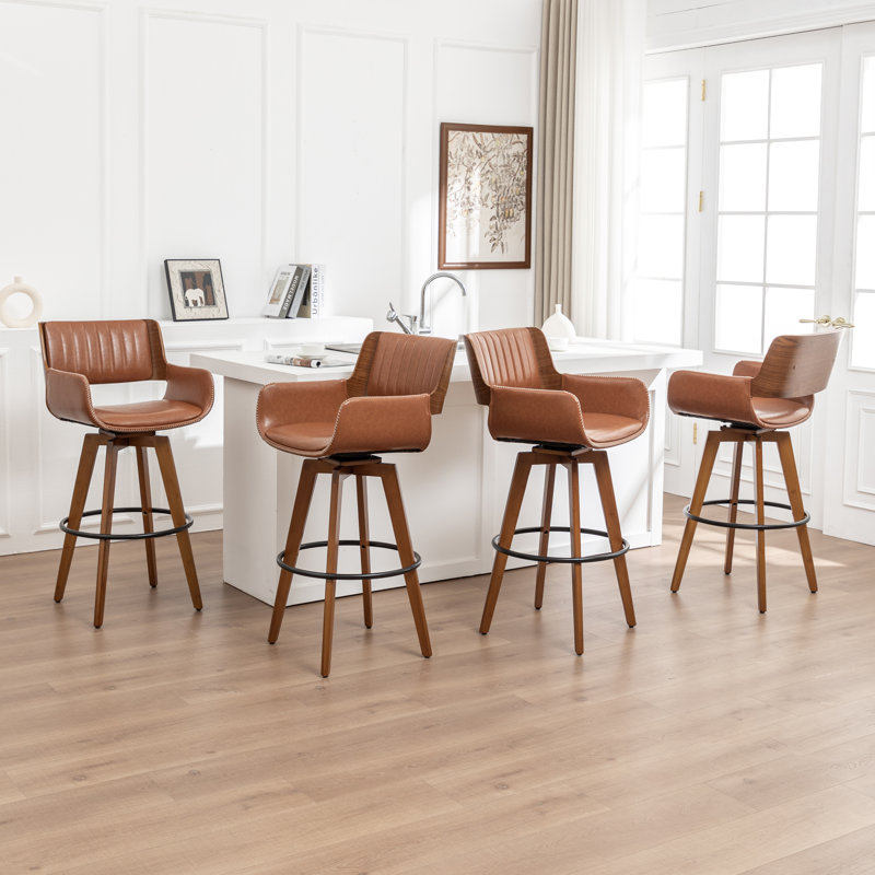 Modern Faux Leather Upholstered Swivel Stools, Brown, Bar Stool (29.72" Seat Height)