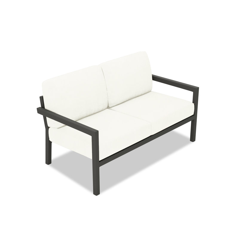 Vivant 56.25" Wide Outdoor Loveseat with Sunbrella® Cushions, White, Canvas Natural Sunbrella® Canvas