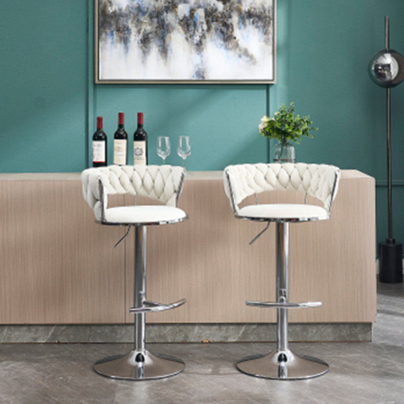 Upholstered Bar stools(Set of 2), White