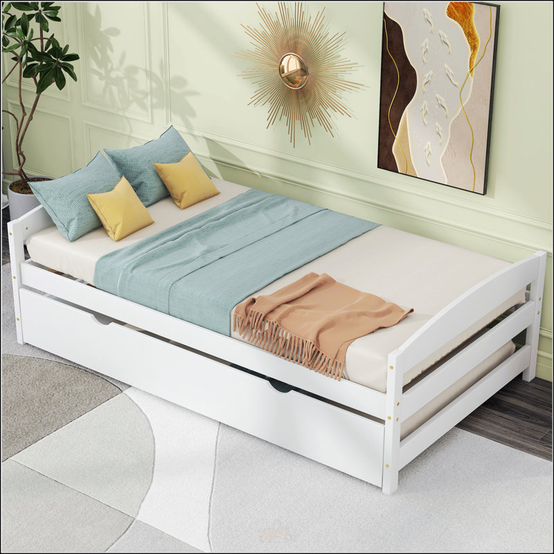 Lit plateforme simple avec lit gigogne simple, blanc