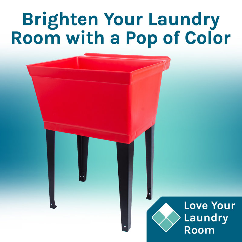 Red Freestanding Laundry Sink with Stainless Steel Faucet