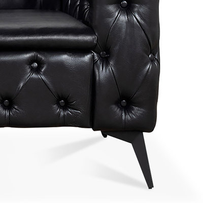 Jaqwan Vintage Style Faux Leather Sofa with Tufted Upholstery and Metal Legs for Living Room and Reception Area