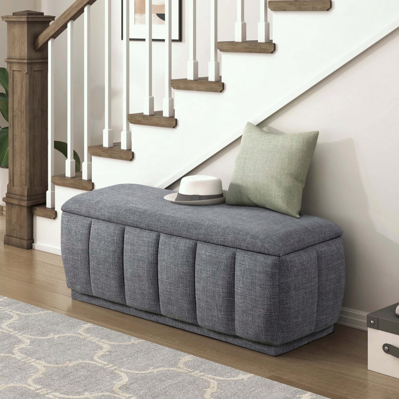 Banc de rangement moderne avec tissu texturé sans assemblage, Grey 