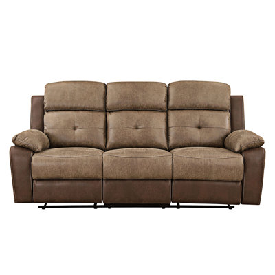 Plush Comt Motion Sofa  Microfiber Upholstered Solid Wood Frame  Furniture 1Pc Dual Reclining Sofa Plush Arms
