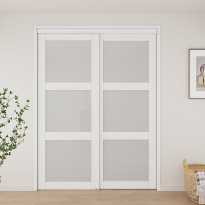 60" x 80" Sliding Closet Doors White and Solid Manufactured Wood With Installation Hardware Kit & Handle