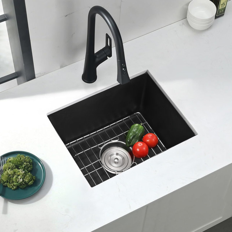 Évier de cuisine en granite à simple cuve encastrable 18 po L