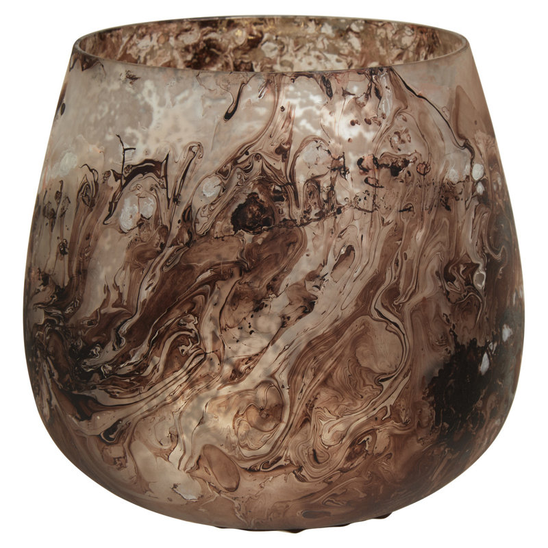 Marble Tabletop Tealight Holder, Brown, 13cm H x 12cm W x 12cm D