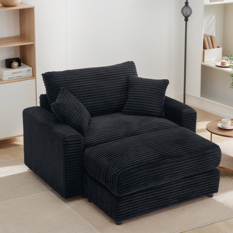 Chaise longue rembourrée à accoudoirs carrés l 54,3 po, Noir