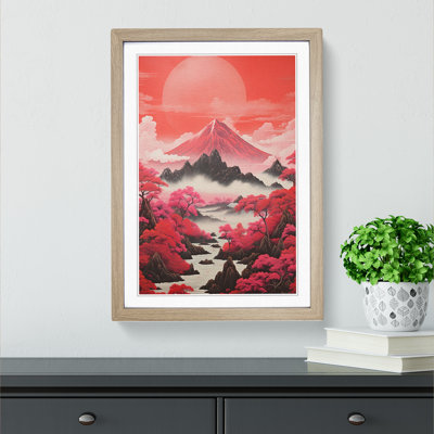 Japanese Mountains Neo-Plasticism - Single Picture Frame Print on Wood