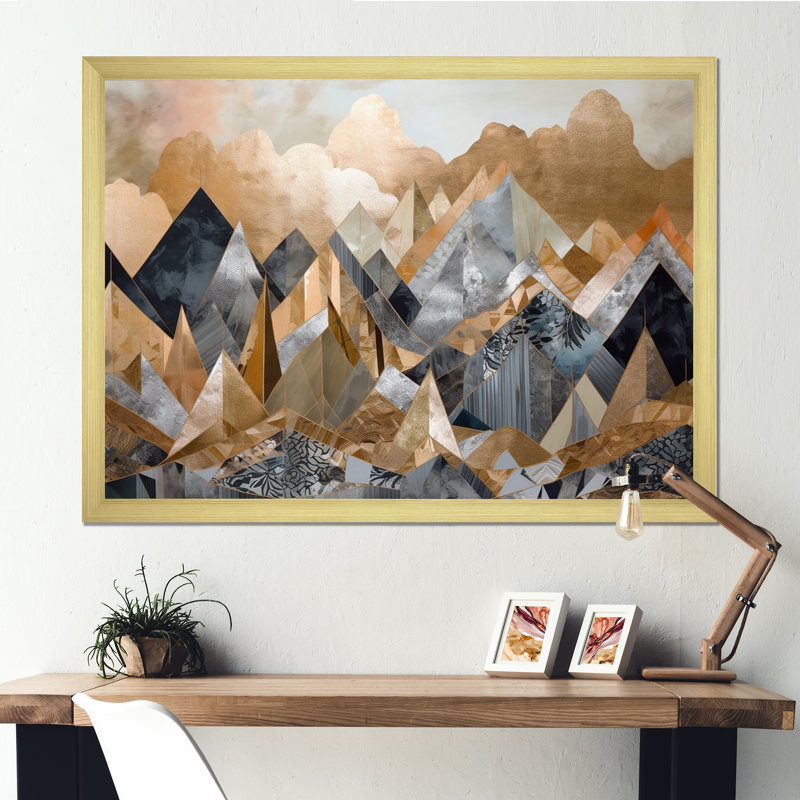 Gris et doré, Horizons géométriques III Gris et doré, Horizons géométriques III, impression sur toile, Encadrement doré