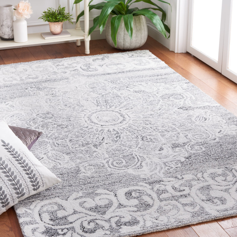 Abstract Hand Tufted Wool With Cotton Cloth Backing Floral Rug, Rectangle 5' x 8'