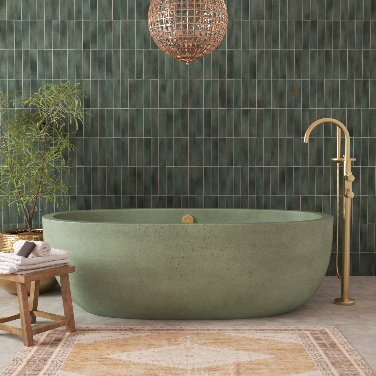Avalon NativeStone Concrete Soaking Bathtub, 23" H x 36" W x 72" L, Sage